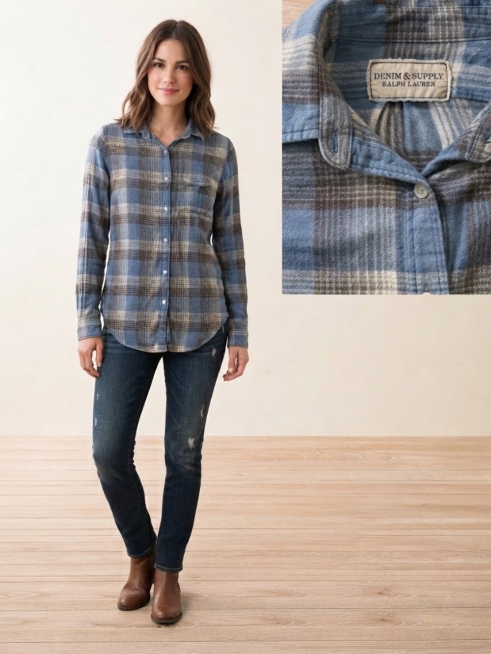 Denim & Supply Ralph Lauren Plaid Boyfriend Cotton Shirt Size Small